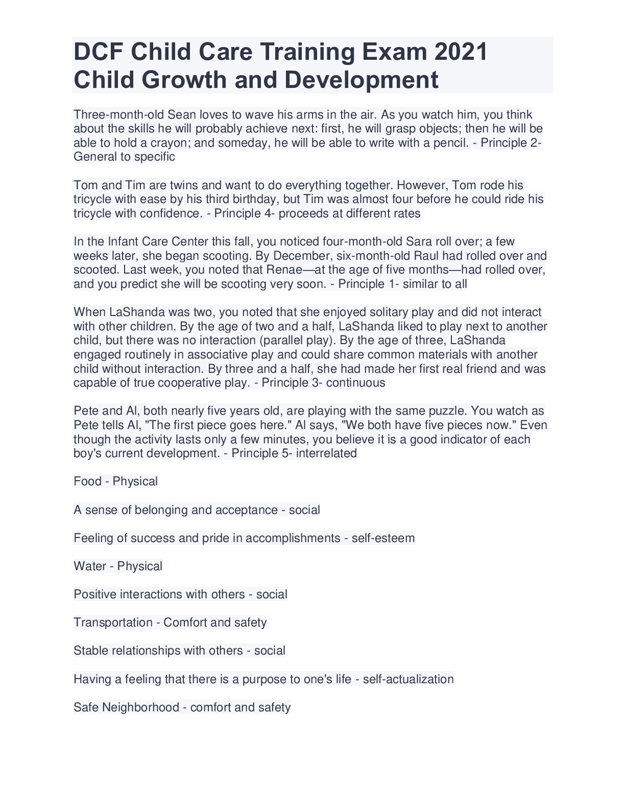 Preview image of DCF Child Care Training Exam 2021 Child Growth and Development document